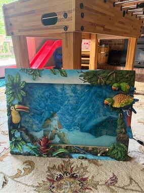 Vintage Large 3D Toucan & Parrot Lighted Snowfall Wall Decor Collector Piece